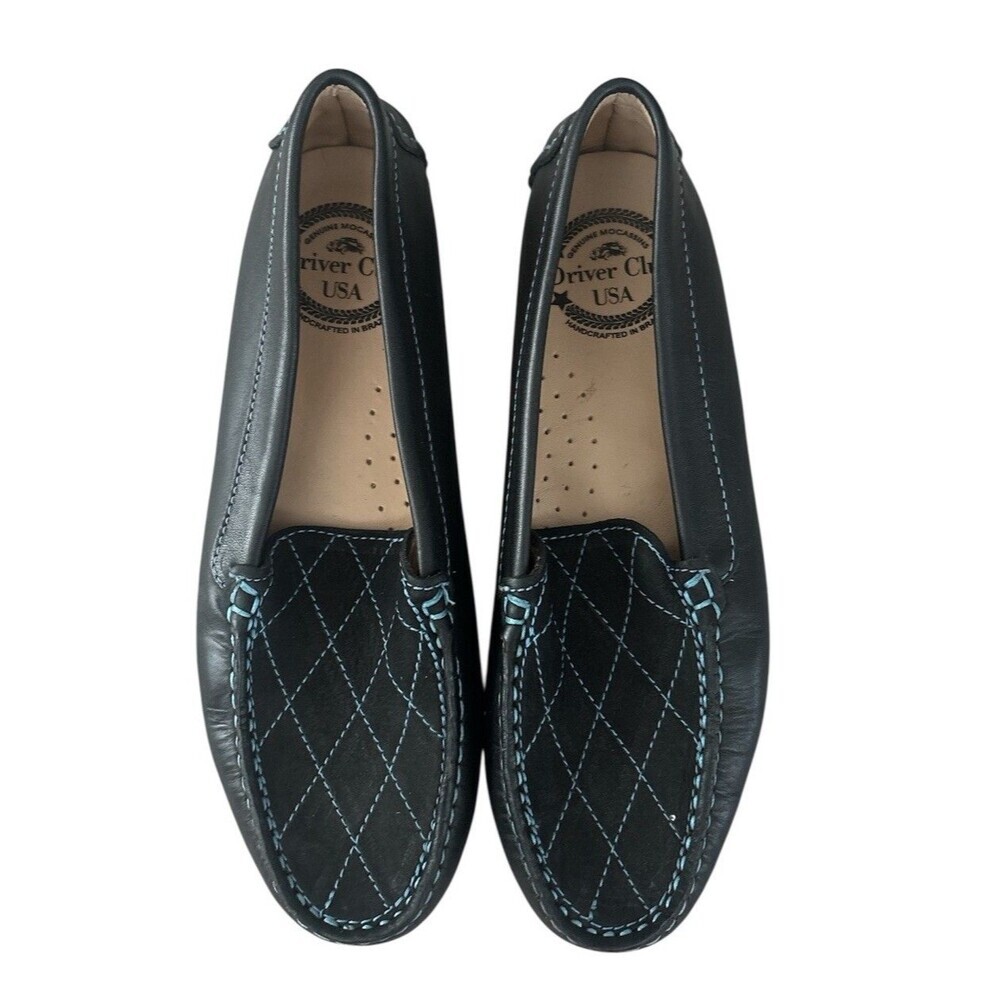 Driver Club USA Women’s Moccasins Size 5.5 Black Leather Slip-On Loafers